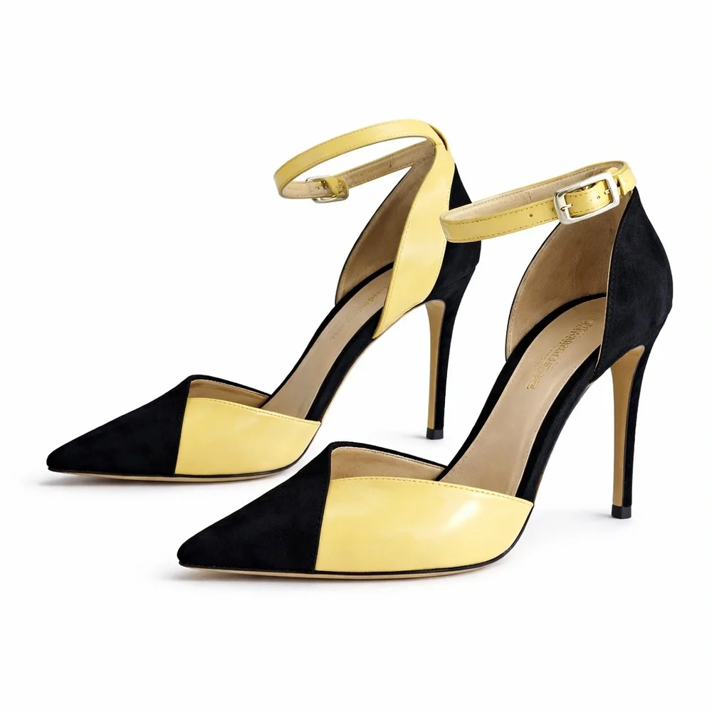 Gianvito Rossi Colorblock Heels Black Suede Yellow Patent D’Orsay PumpsEU37Italy - Picture 4 of 6